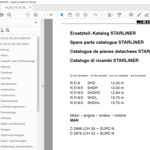 Man Neoplan N 516 SHD N 5163 SHDH SHDHC SHDL SHDHL STARLINER MAN Motor Ersatzteil-Katalog PDF