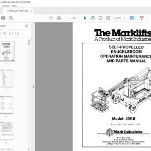 Marklift 30KB SELF-PROPELLED KNUCKLEBOOM OPERATION MAINTENANCE & PARTS MANUAL
