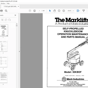 Marklift 30KBDF SELF-PROPELLED KNUCKLE BOOM OPERATION MAINTENANCE & PARTS MANUAL