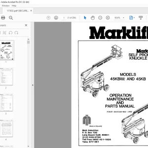 Marklift 45KB Dual Fuel & 45KB SELF PROPELLED KNUCKLE BOOM OPERATION MAINTENANCE & PARTS MANUAL
