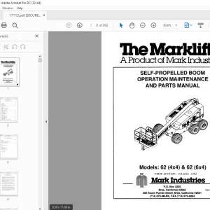 Marklift 62 (4x4) & 62 (6x4) SELF-PROPELLED BOOM OPERATION MAINTENANCE AND PARTS MANUAL 17112