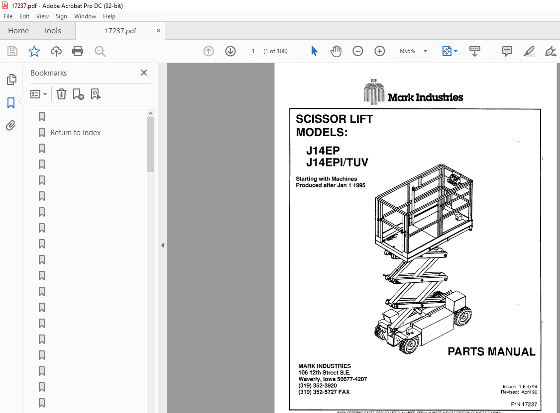 Marklift J14EP J14EPI/TUV SCISSOR LIFT PARTS MANUAL 17237 - PDF ...