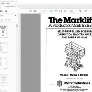 Marklift M20G & M20GT Self-Propelled Scissor Operation Maintenance & Parts Manual 17213