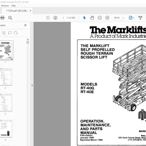 Marklift RT-40G RT-40E SELF PROPELLED ROUGH TERRAIN SCISSOR LIFT OPERATION MAINTENANCE,& PARTS MANUAL