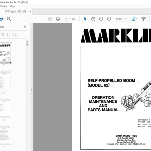 Marklift SELF-PROPELLED BOOM 62 OPERATION MAINTENANCE & PARTS MANUAL