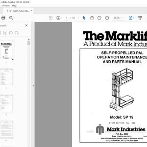 Marklift SP 19 Self-Propelled Pal Operation Maintenance & Parts Manual PDF