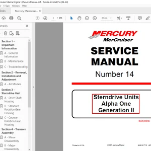 Mercury Mercruiser Engine 14 Alpha One Generation II Shop Manual PDF