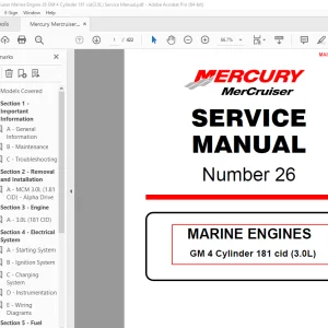 Mercury Mercruiser Engine 26 GM 4 Cylinder 181 cid(3.0L) Service Manual PDF