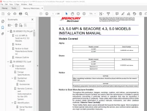 Mercury Mercruiser Engine 4.3 5.0 MPI & Seacore 4.3 5.0 Installation Manual PDF