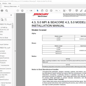 Mercury Mercruiser Engine 4.3 5.0 MPI & Seacore 4.3 5.0 Installation Manual PDF