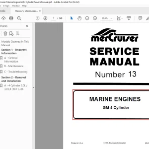 Mercury Mercruiser Marine Engine GM 4 Cylinder Service Manual PDF