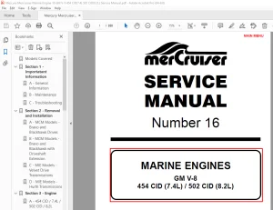 Mercury Mercruiser No 16 454 CID (7.4L) / 502 CID (8.2L) Engine Service Manual - PDF