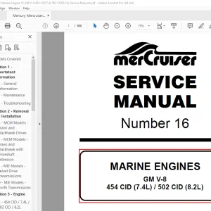 Mercury Mercruiser No 16 454 CID (7.4L) / 502 CID (8.2L) Engine Service Manual - PDF