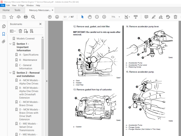 Mercury Mercruiser No 17 GM V-8 305 CID (5.0L) / 350 CID (5.7L) Service ...