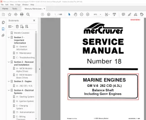 Mercury Mercruiser No 18 GM V-6 262 CID (4.3) Service Manual - PDF DOWNLOAD