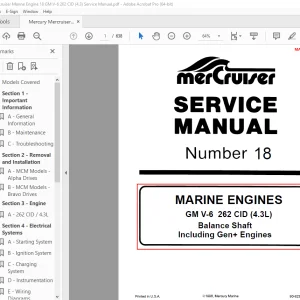 Mercury Mercruiser No 18 GM V-6 262 CID (4.3) Service Manual - PDF DOWNLOAD