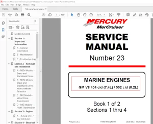 Mercury Mercruiser No 23 GM V8 454 cid (7.4L) / 502 cid (8.2L) Service Manual PDF