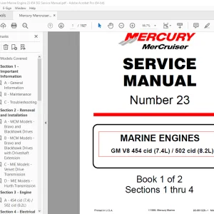 Mercury Mercruiser No 23 GM V8 454 cid (7.4L) / 502 cid (8.2L) Service Manual PDF