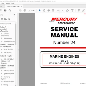 Mercury Mercruiser No 24 Engine GM V-8 305 CID (5.0L) / 350 CID (5.7L) Service Manual PDF