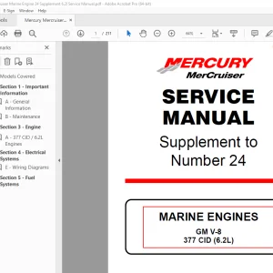 Mercury Mercruiser No 24 Supplement GM V-8 377 CID (6.2L) Service Manual PDF