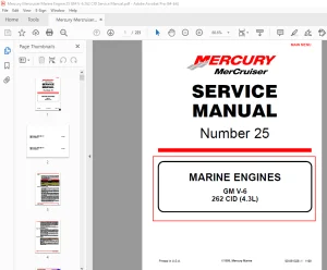 Mercury Mercruiser No 25 GM V-6 262 CID (4.3L) Engine Service Manual PDF