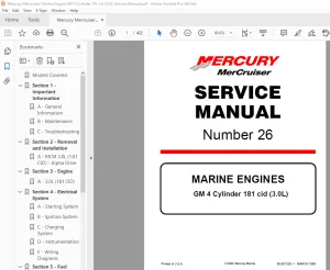 Mercury Mercruiser No 26 GM 4 Cylinder 181 cid (3.0L) Service Manual PDF