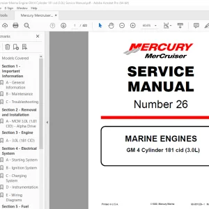 Mercury Mercruiser No 26 GM 4 Cylinder 181 cid (3.0L) Service Manual PDF
