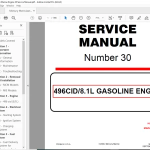 Mercury Mercruiser No 30 496CID/8.1L GASOLINE Service Manual PDF
