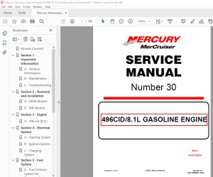 Mercury Mercruiser No 30 496CID/8.1L GASOLINE ENGINE Service Manual PDF