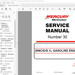 Mercury Mercruiser No 30 496CID/8.1L GASOLINE ENGINE Service Manual PDF