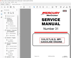 Mercury Mercruiser No 31 5.0L/5.7L/6.2L MPI ENGINE Service Manual PDF
