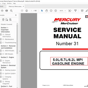 Mercury Mercruiser No 31 5.0L/5.7L/6.2L MPI ENGINE Service Manual PDF