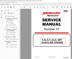 Mercury Mercruiser No 31 5.0L 5.7L 6.2L MPI Gasoline Service Manual PDF