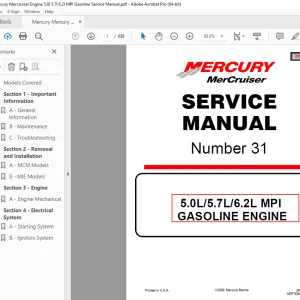 Mercury Mercruiser No 31 5.0L 5.7L 6.2L MPI Gasoline Service Manual PDF