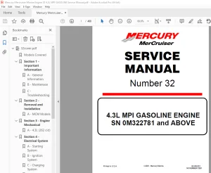 Mercury Mercruiser No 32 4.3L MPI GASOLINE Engine Service Manual PDF