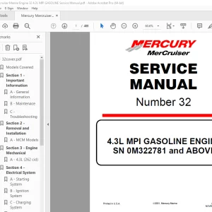 Mercury Mercruiser No 32 4.3L MPI GASOLINE Engine Service Manual PDF