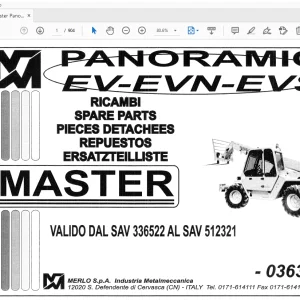 Merlo Master Panoramic EV-EVN-EVS 336522-512321 Parts Manual 036335 - PDF
