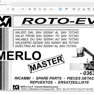 Merlo Master Roto EV 520541-707343 Parts Manual 036339 - PDF