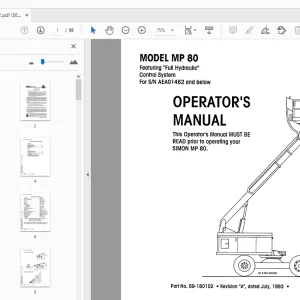 SIMON MP 80 FULL HYDRAULIC OPERATOR'S MANUAL 89-180102 - PDF