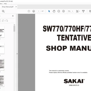 Sakai VIBRATING Roller SW770/770HF/770ND TENTATIVE SHOP MANUAL
