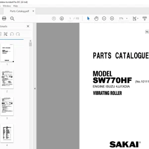 Sakai VIBRATING Roller SW770HF ENGINE ISUZU 4JJ1XDIA Parts Catalogue Manual