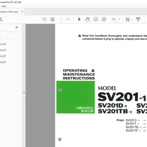 Sakai Vibrating Roller SV201-1Series SV201D-1 SV201T-1 SV201TB-1 SV201TF Operation Manual