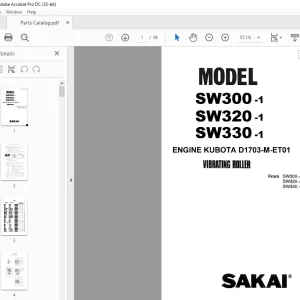Sakai Vibrating Roller SW300-1 SW320-1 SW330-1 ENGINE KUBOTA D1703-M-ET01 Parts Manual