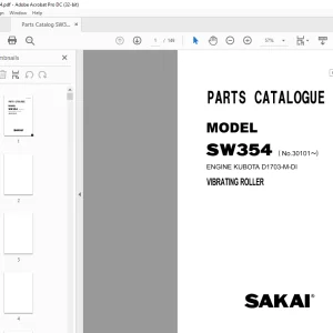 Sakai Vibrating Roller SW354 ENGINE KUBOTA D1703-M-DI PARTS CATALOGUE MANUAL