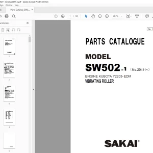 Sakai Vibrating Roller SW502-1 ENGINE KUBOTA Y2203-EDM Parts Catalogue Manual