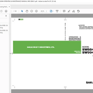 Sakai Vibrating Roller SW884 SW884ND SW994 OPERATING & MAINTENANCE MANUAL 3498-36640-3