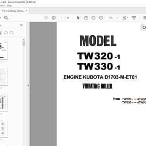 Sakai Vibrating Roller TW320-1 TW330-1 ENGINE KUBOTA D1703-M-ET01 Parts Manual PDF