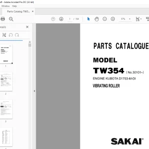 Sakai Vibrating Roller TW354 ENGINE KUBOTA D1703-M-DI PARTS CATALOGUE MANUAL