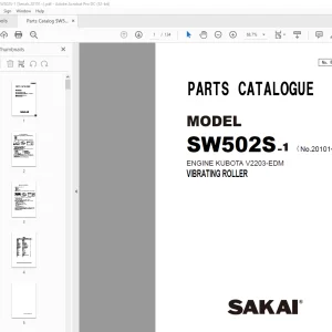 Sakai Vibrating Roller SW502S-1 ENGINE KUBOTA V2203-EDM Parts Manual