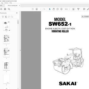 Sakai Vibrating Rolling SW652-1 ENGINE KUBOTA V3307-DI-T-KDN PARTS MANUAL
